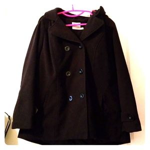 Black Pea Coat with removable hood